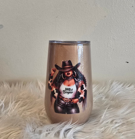 Black Cowgirl Stemless Wine Tumbler (17oz)