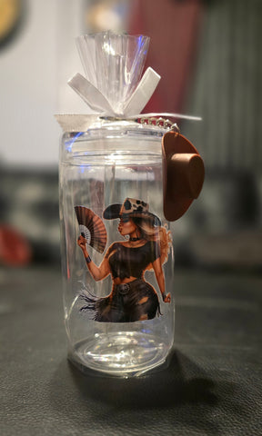 Black Cowgirl Acrylic Tumblers (16oz) w/Cowgirl Hat Keychain