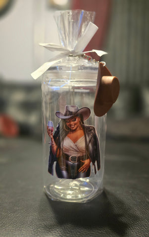 Black Cowgirl Acrylic Tumblers (16oz) w/Cowgirl Hat Keychain