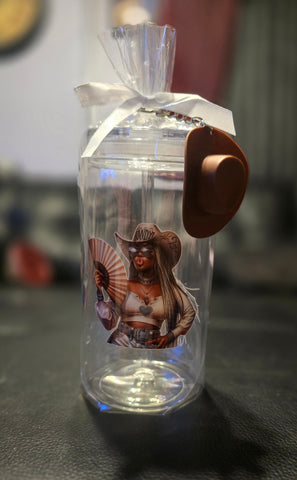 Black Cowgirl Acrylic Tumblers (16oz) w/Cowgirl Hat Keychain