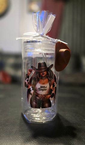 Black Cowgirl Acrylic Tumblers (16oz) w/Cowgirl Hat Keychain