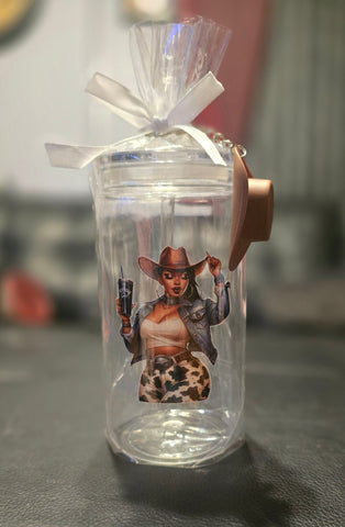 Black Cowgirl Acrylic Tumblers (16oz) w/Cowgirl Hat Keychain