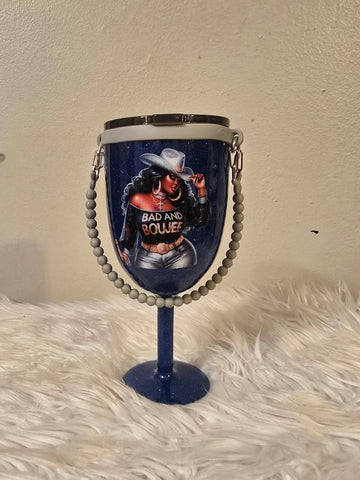 Black Cowgirl 10oz Stemmed Wine Tumbler w/Rope Handle