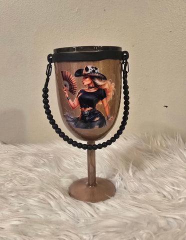 Black Cowgirl 10oz Stemmed Wine Tumbler w/Rope Handle