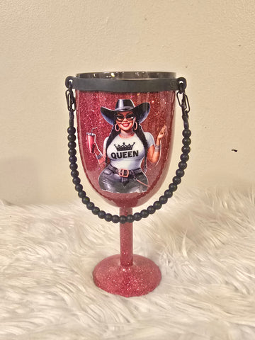 Black Cowgirl 10oz Stemmed Wine Tumbler w/Rope Handle