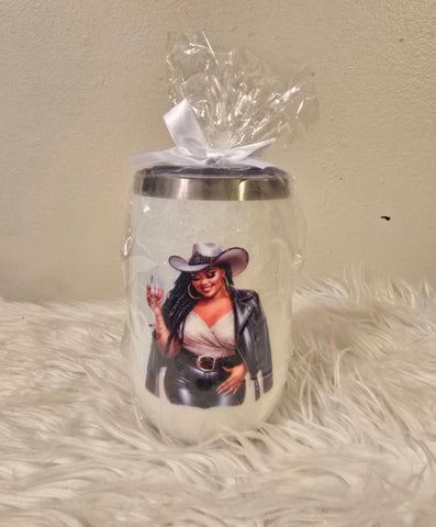 Black Cowgirl Stemless Wine Tumbler (16oz)