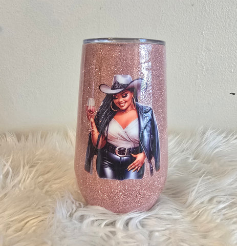 Black Cowgirl Stemless Wine Tumbler (17oz)