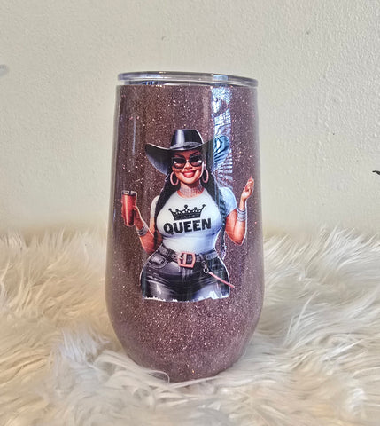 Black Cowgirl Stemless Wine Tumbler (17oz)