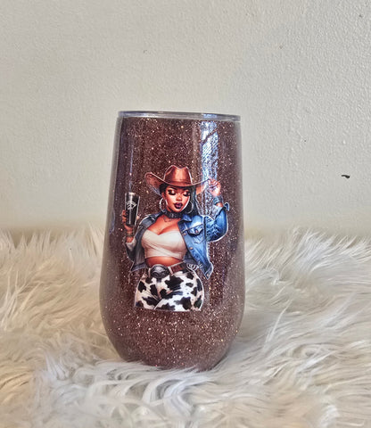 Black Cowgirl Stemless Wine Tumbler (17oz)