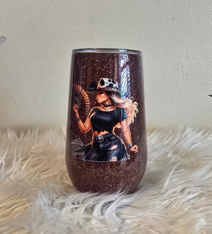 Black Cowgirl Stemless Wine Tumbler (17oz)
