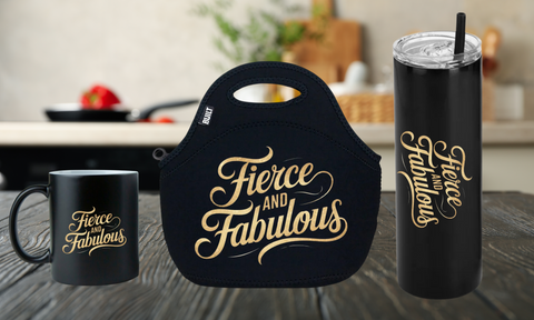 Black/Gold Lunch Bag, Tumbler, & Mug Gift Sets