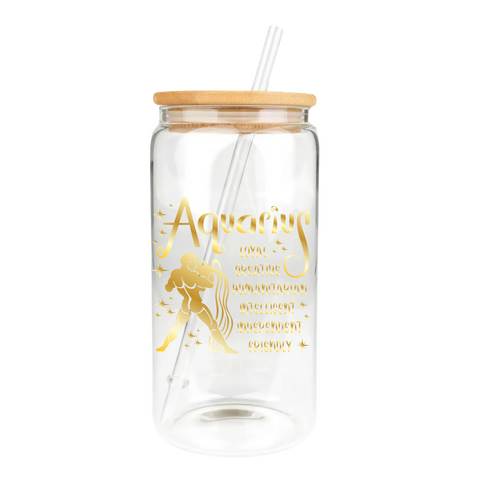 Gold Zodiac Clear Glass Tumbler