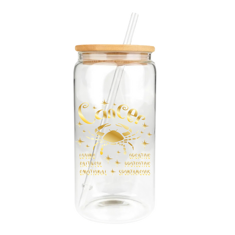 Gold Zodiac Clear Glass Tumbler