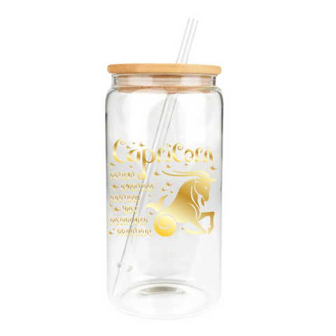 Gold Zodiac Clear Glass Tumbler