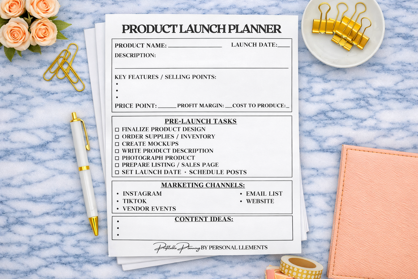 Product Launch Planner Page Inserts