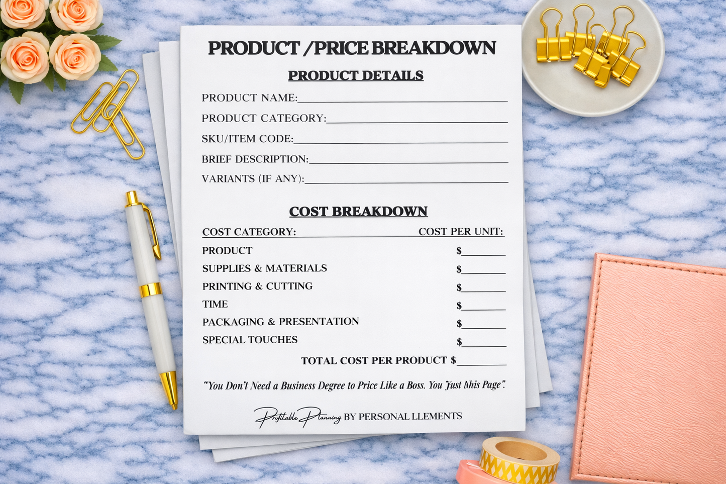 Product/Price Breakdown Page Inserts