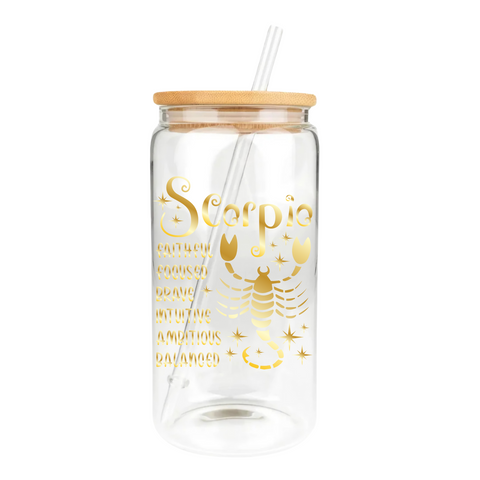 Gold Zodiac Clear Glass Tumbler