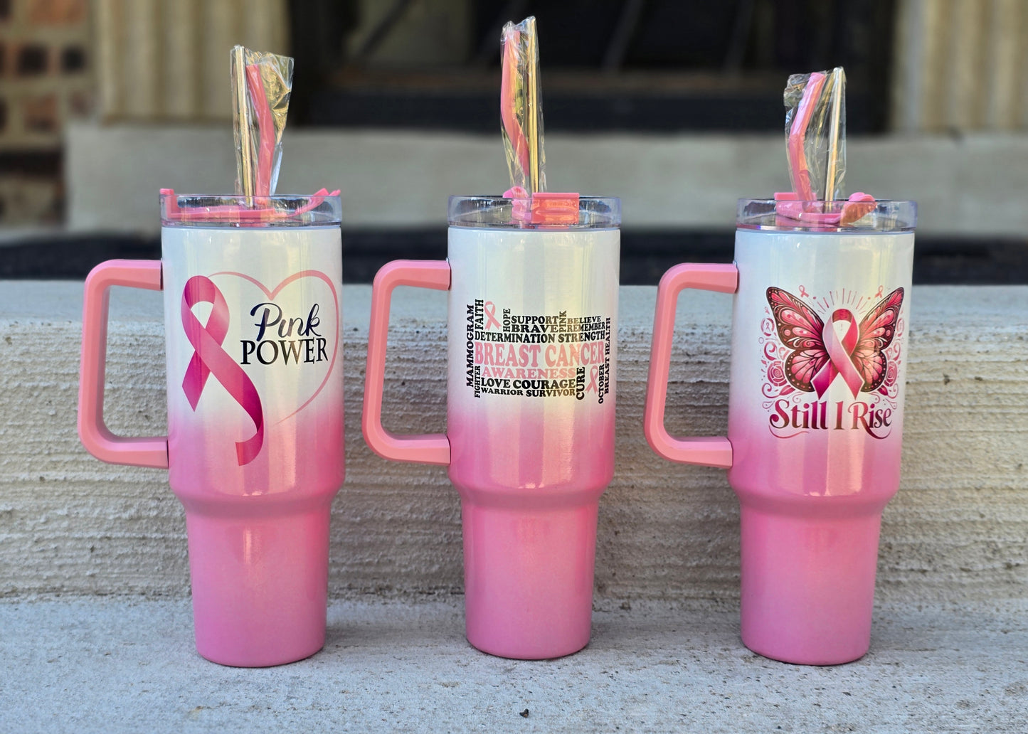 Breast Cancer Awareness 40oz Ombre Holographic Traveler Tumbler