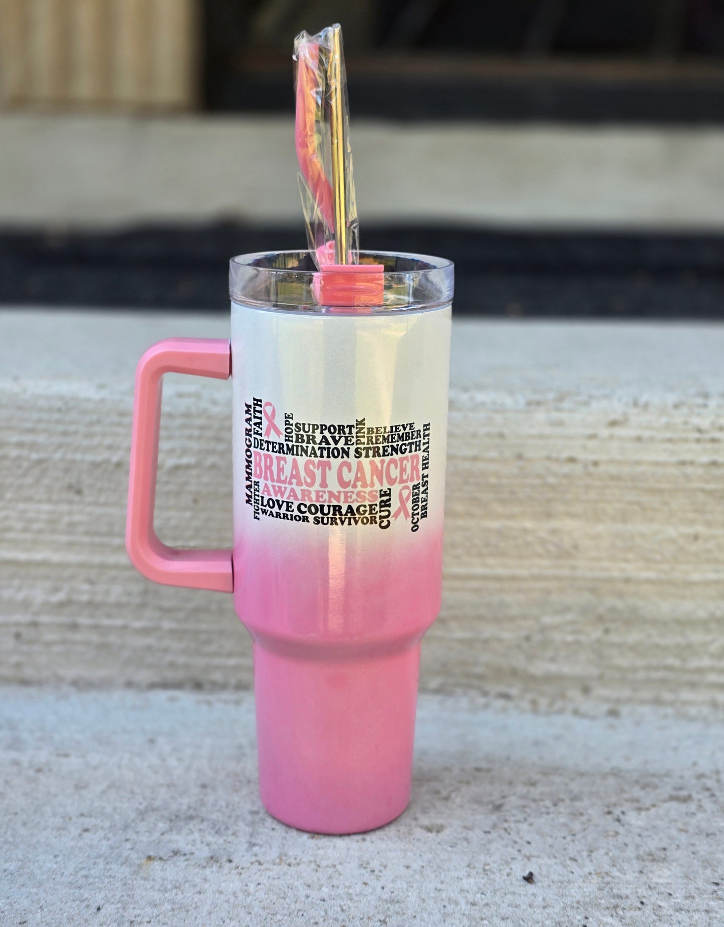 Breast Cancer Awareness 40oz Ombre Holographic Traveler Tumbler