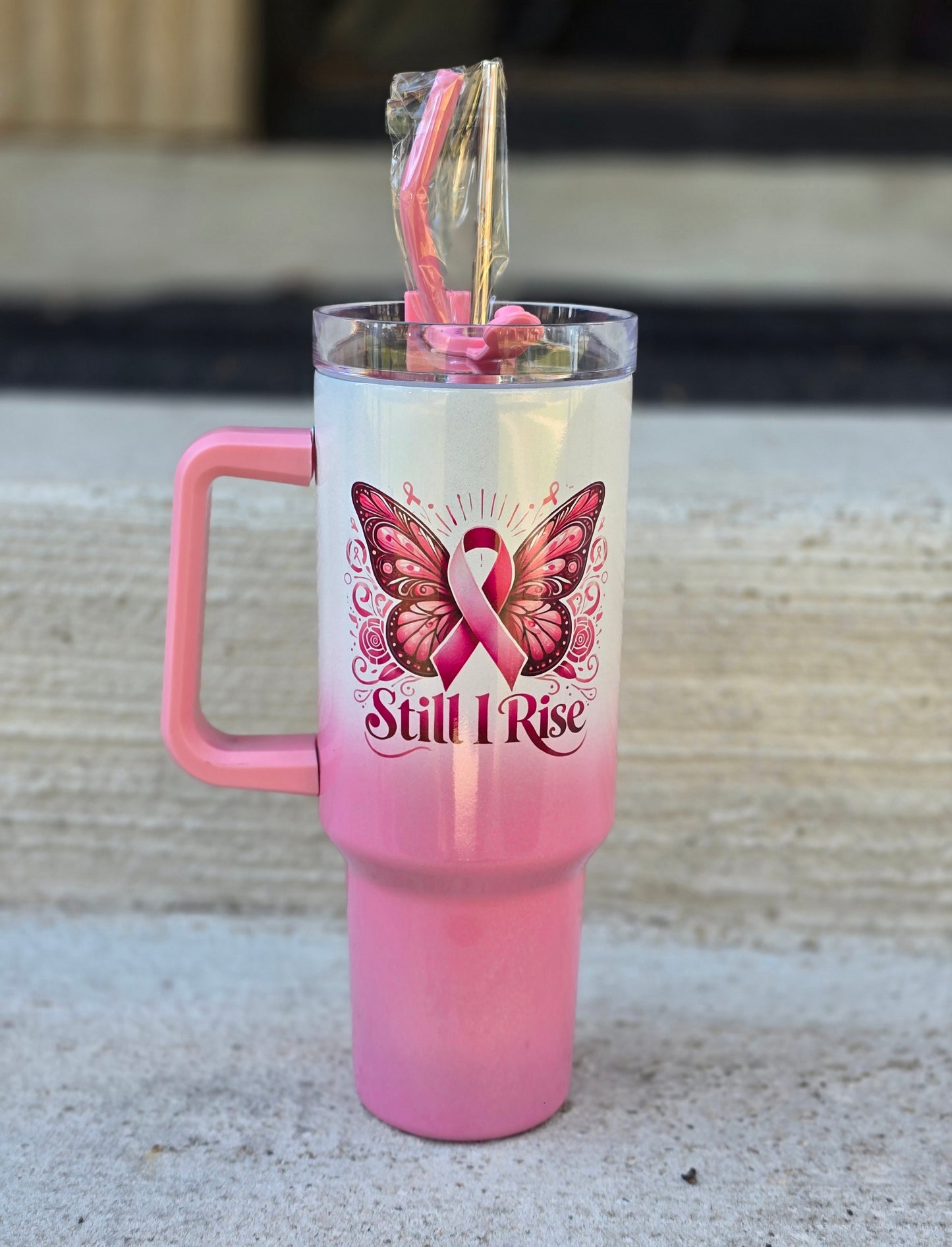 Breast Cancer Awareness 40oz Ombre Holographic Traveler Tumbler