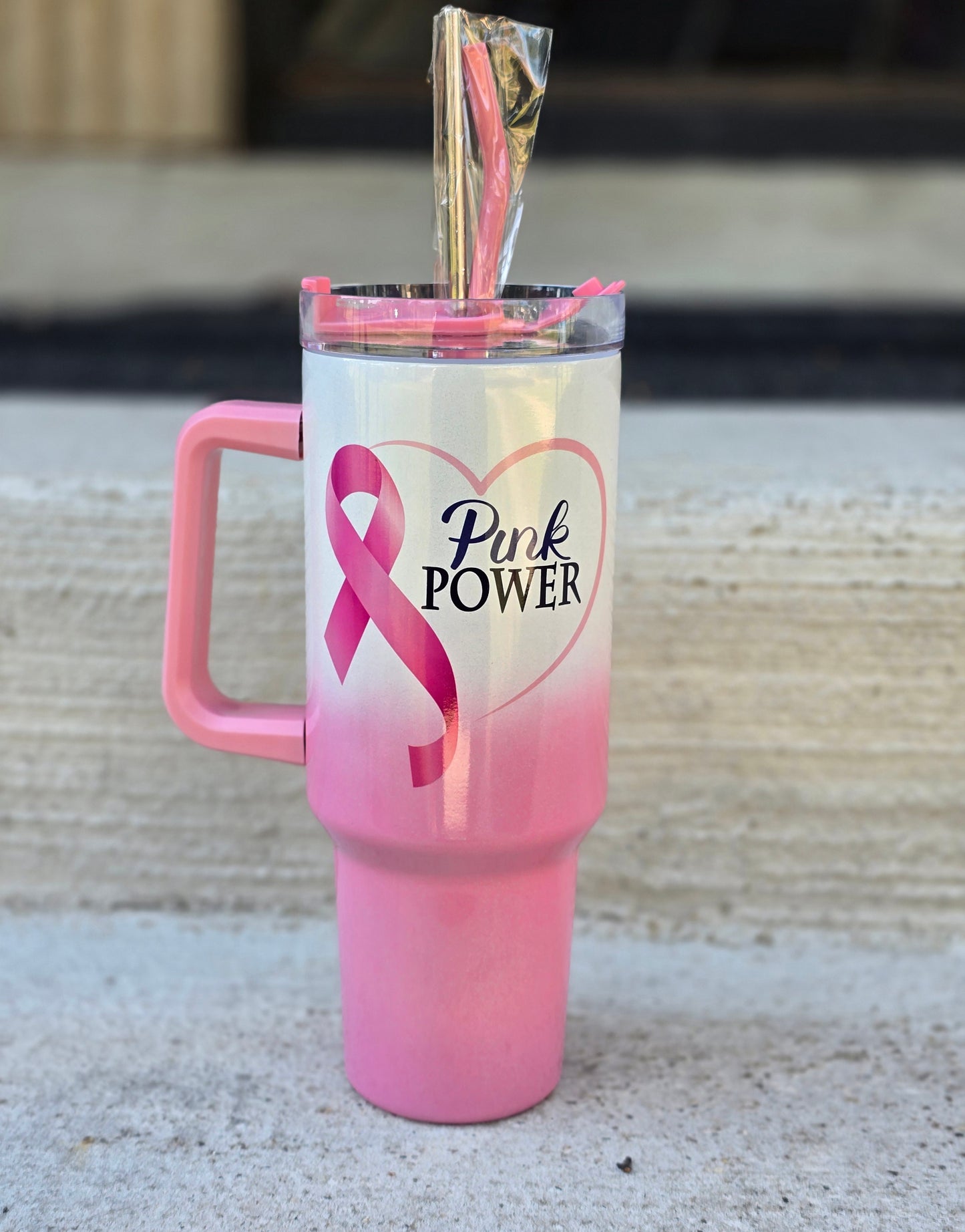 Breast Cancer Awareness 40oz Ombre Holographic Traveler Tumbler