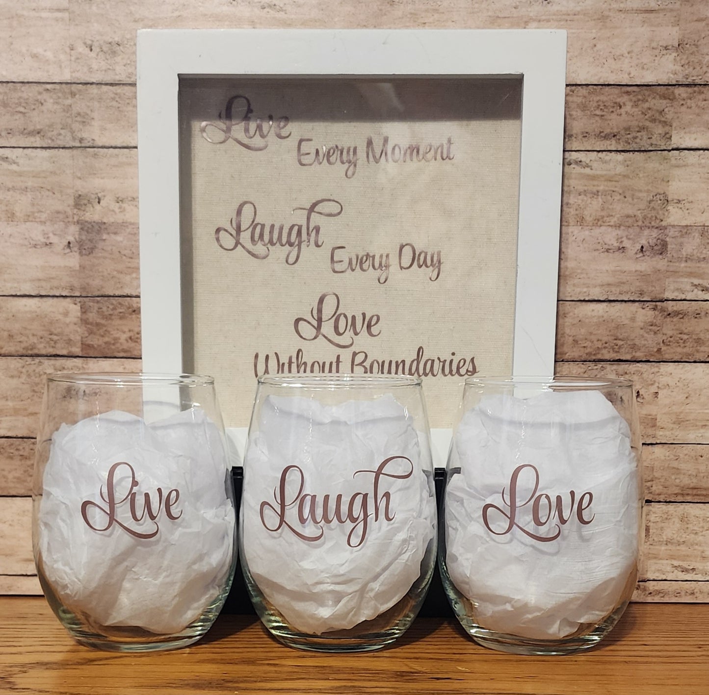 Live, Laugh, Love - Wine Glass & Shadowbox Set