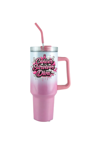 Breast Cancer Awareness 40oz Pink Ombre Holographic Traveler Tumbler