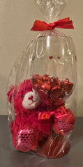 Valentines Wine Glass, Mini Teddy & Kisses Set