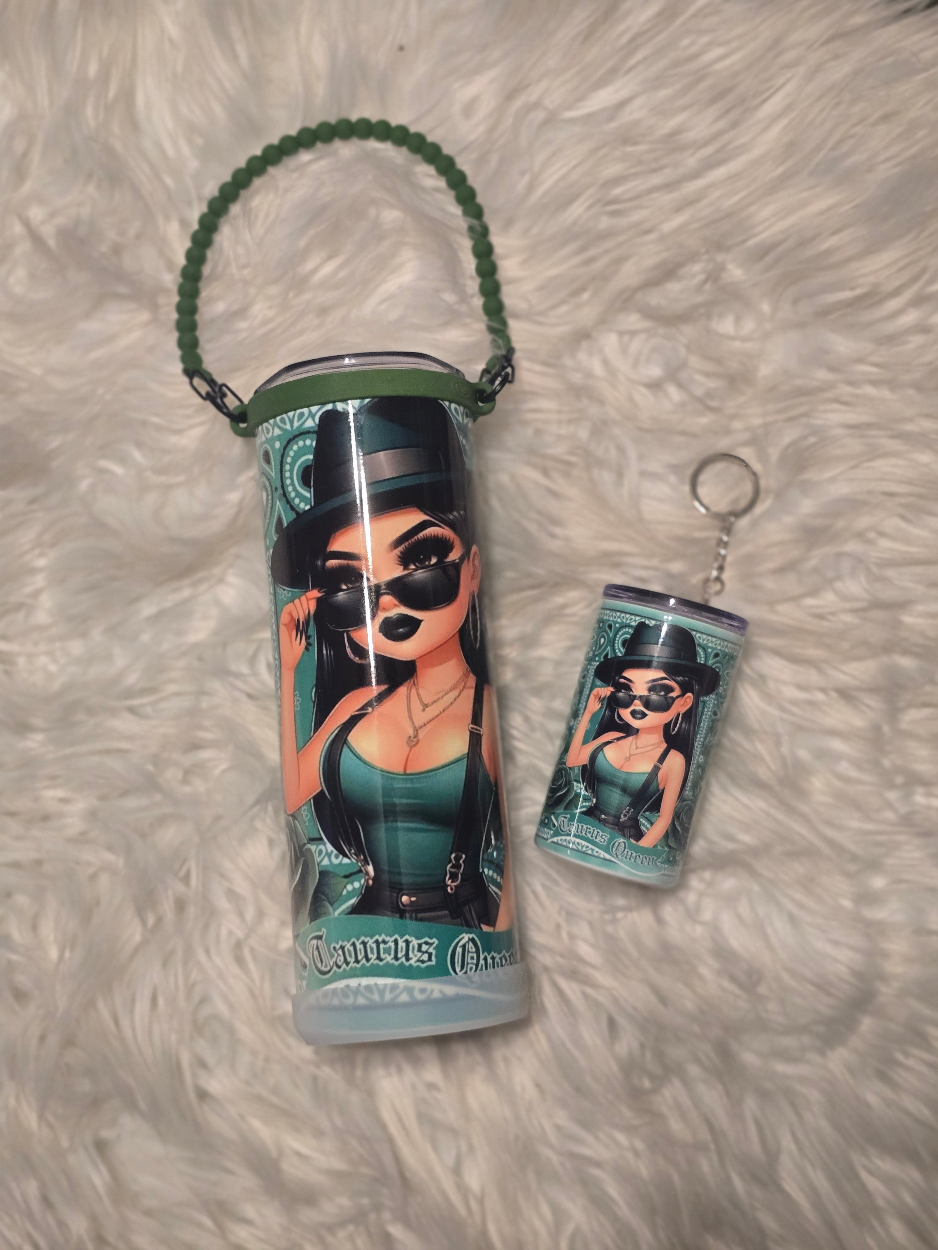 Latina Zodiac Tumbler (20oz) w/Handle & Matching Shot Tumbler (3oz)
