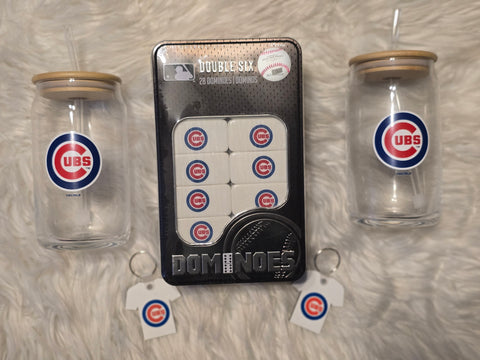 Cubs Dominoes, Drinkware, & Keychain Gift Set