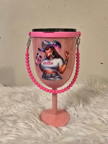 Black Cowgirl 10oz Stemmed Wine Tumbler w/Rope Handle