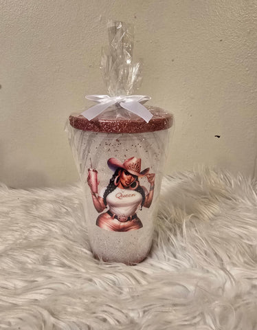 Black Cowgirl Drinking Cup w/Straw (16oz)