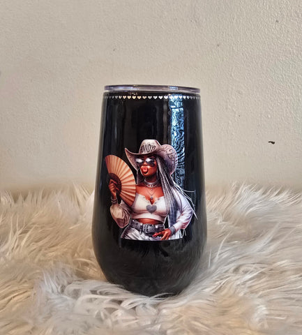 Black Cowgirl Stemless Wine Tumbler (17oz)