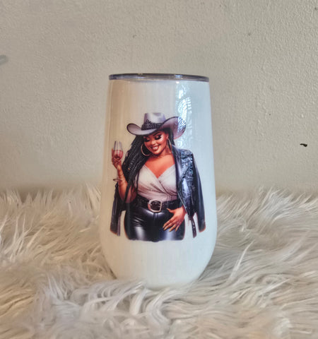 Black Cowgirl Stemless Wine Tumbler (17oz)