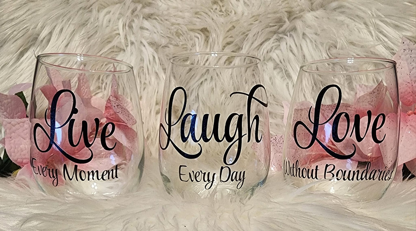 Live, Laugh, Love - Wine Glass & Shadowbox Set