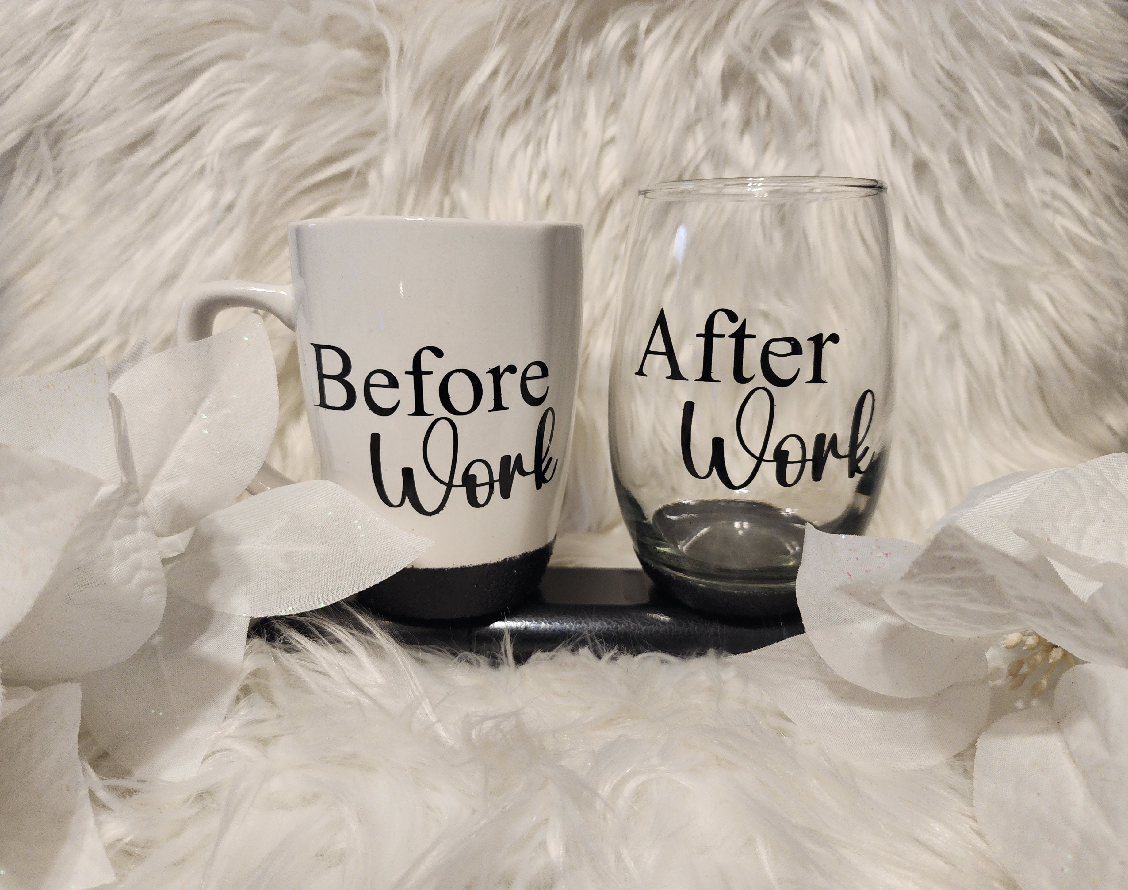 Before Work/After Work' Coffee Mug/Wine Glass Set
